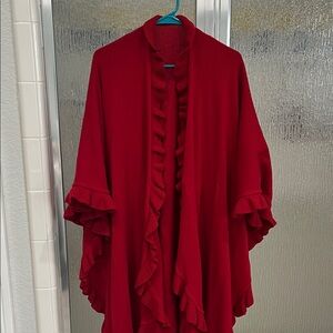 Chic Ruffled Red Women's Poncho